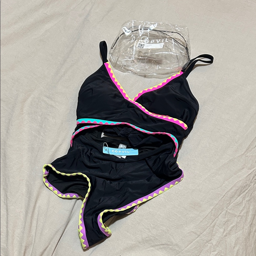Black Swimsuit with Colorful Trim
